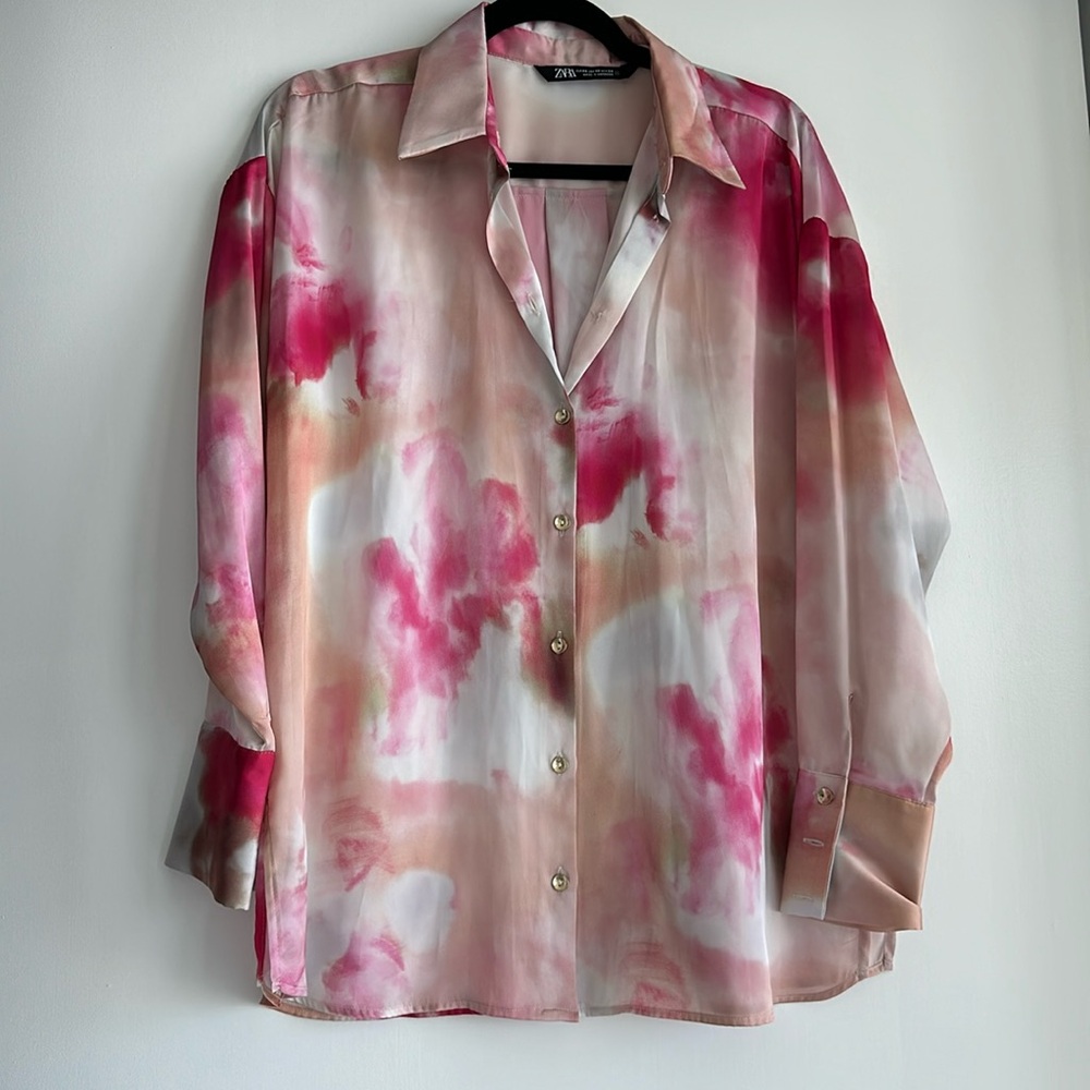 Zara shirt pink printed